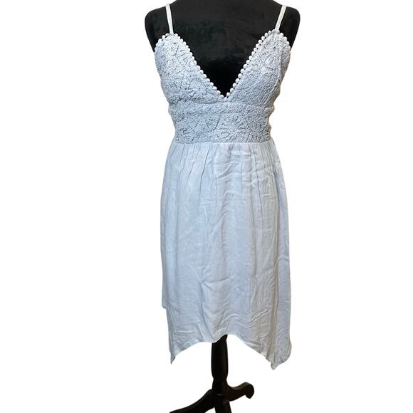 Almost Famous Dresses & Skirts - Almost Famous Blue Handkerchief Mini Dress L NWT Crochet Back Barbiecore Y2K